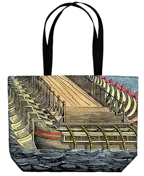 Xerxes bridge of boats across the Hellespont, 480 BC