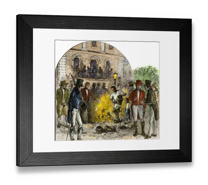 Framed Print : Antislavery documents burned in South Carolina, 1830s Framed Print : Antislavery documents burned in South Carolina, 1830s