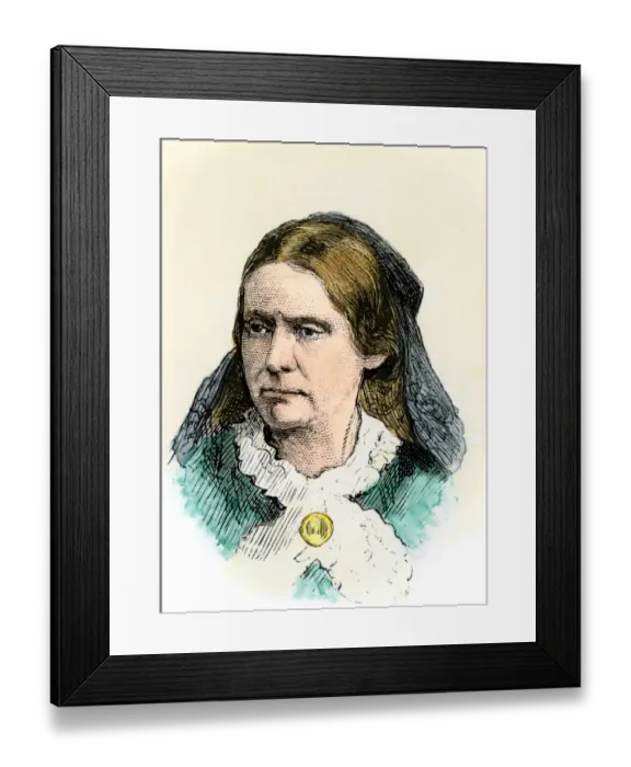 Framed Print : Susan B. Anthony. Hand-colored woodcut reproduction of a 19th-century illustration Framed Print : Susan B. Anthony. Hand-colored woodcut reproduction of a 19th-century illustration