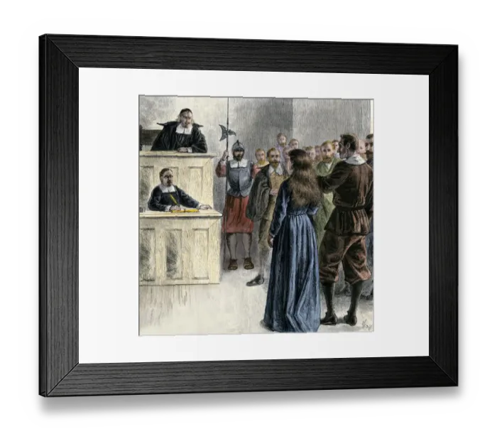 Framed Print : Woman defendant in a Puritan Massachusetts court, 1600s