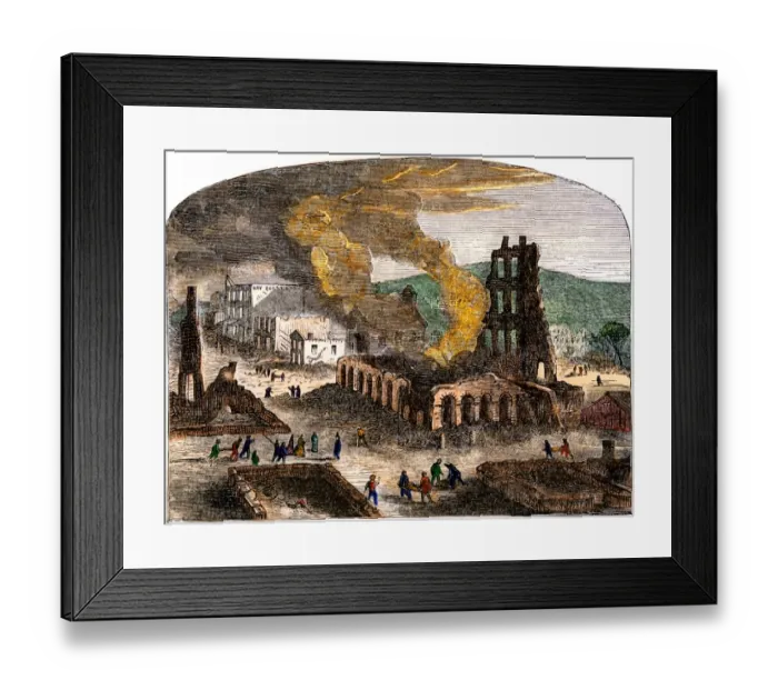 Framed Print : Lawrence, Kansas, sacked by Confederates raiders under Quantrill Framed Print : Lawrence, Kansas, sacked by Confederates raiders under Quantrill