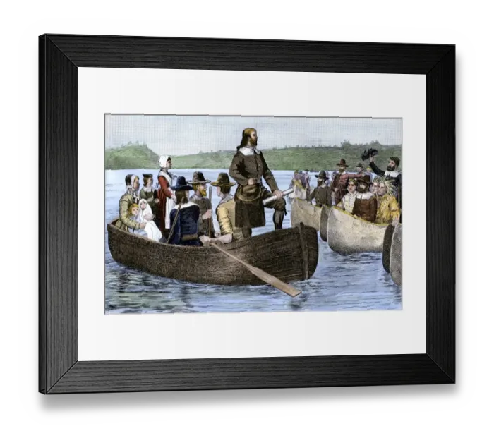 Framed Print : Roger Williams brings the colony charter to Rhode Island, 1644 Framed Print : Roger Williams brings the colony charter to Rhode Island, 1644