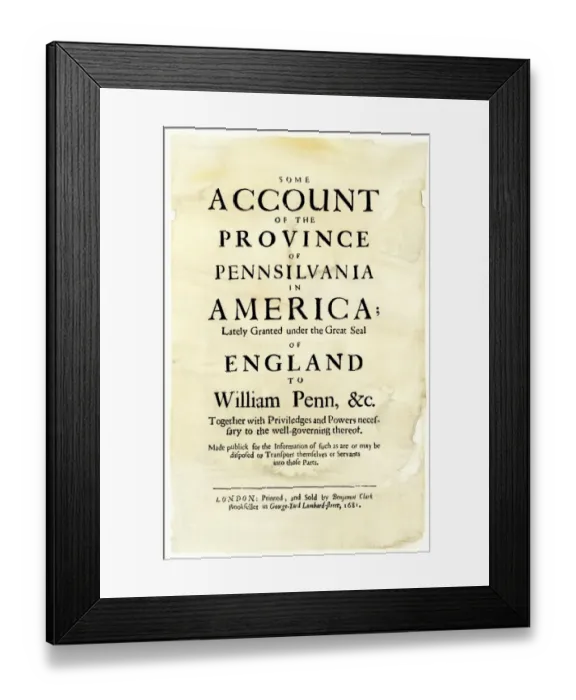 Framed Print : Description of the colony granted to William Penn, 1681 Framed Print : Description of the colony granted to William Penn, 1681