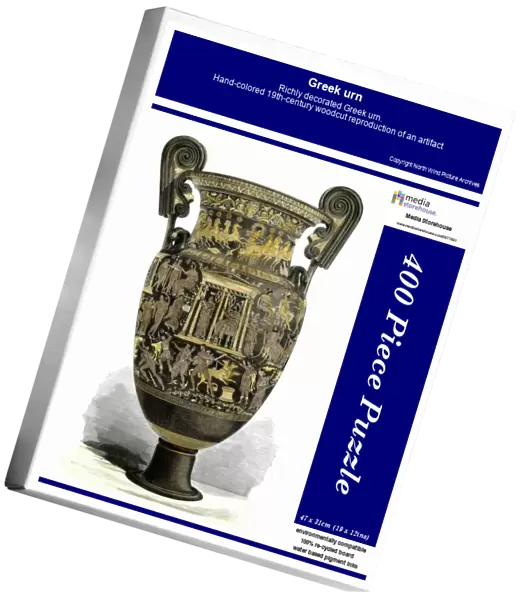 Greek urn. Richly decorated Greek urn.. Hand-colored 19th-century woodcut
