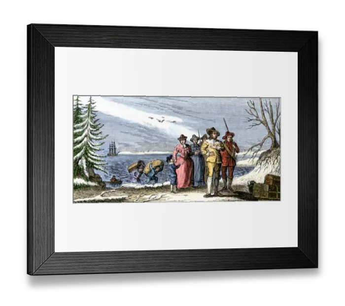 Framed Print : Plymouth colonists landing, 1620 Framed Print : Plymouth colonists landing, 1620