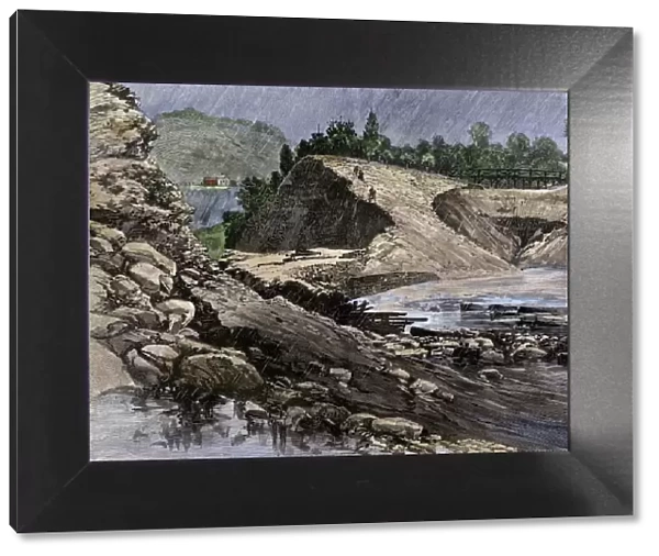 Broken dam that caused the Johnstown Flood, 1889