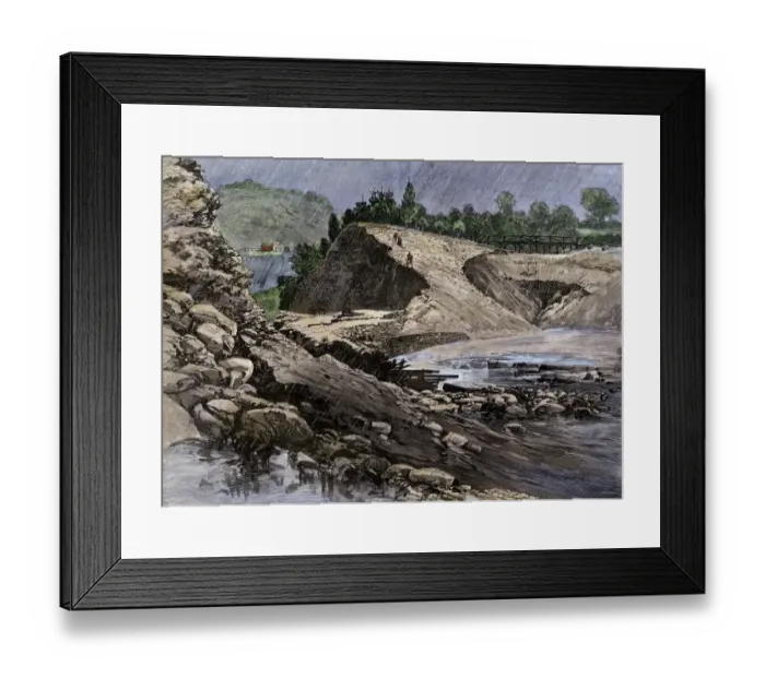 Framed Print : Broken dam that caused the Johnstown Flood, 1889 Framed Print : Broken dam that caused the Johnstown Flood, 1889