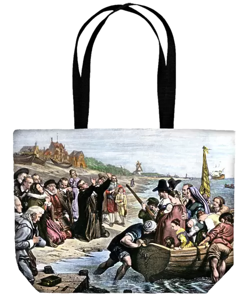 Plymouth colonists embarking on the Mayflower voyage, 1620
