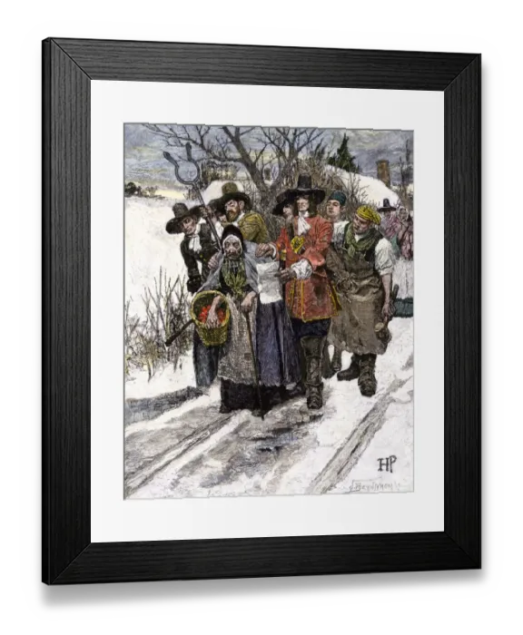 Framed Print : Suspected witch arrested by Massachusetts colonists, 1600s Framed Print : Suspected witch arrested by Massachusetts colonists, 1600s