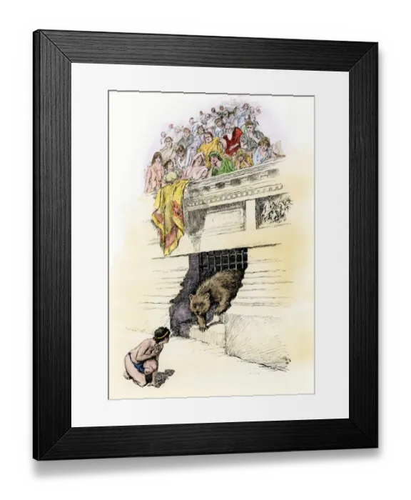 Framed Print : Bear let loose on a prisoner in ancient Rome Framed Print : Bear let loose on a prisoner in ancient Rome