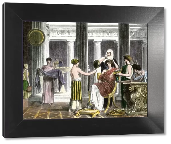 Servants grooming a Roman lady