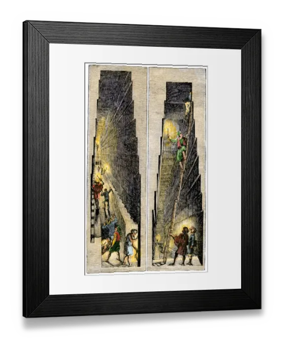 Framed Print : Visitors inside the Pyramid of Gizeh, early 1800s Framed Print : Visitors inside the Pyramid of Gizeh, early 1800s