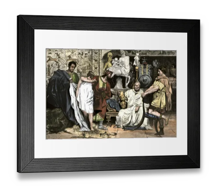 Framed Print : Merchants from Carthage selling slaves and wares in a Roman villa Framed Print : Merchants from Carthage selling slaves and wares in a Roman villa