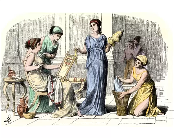 Greek women at their household chores