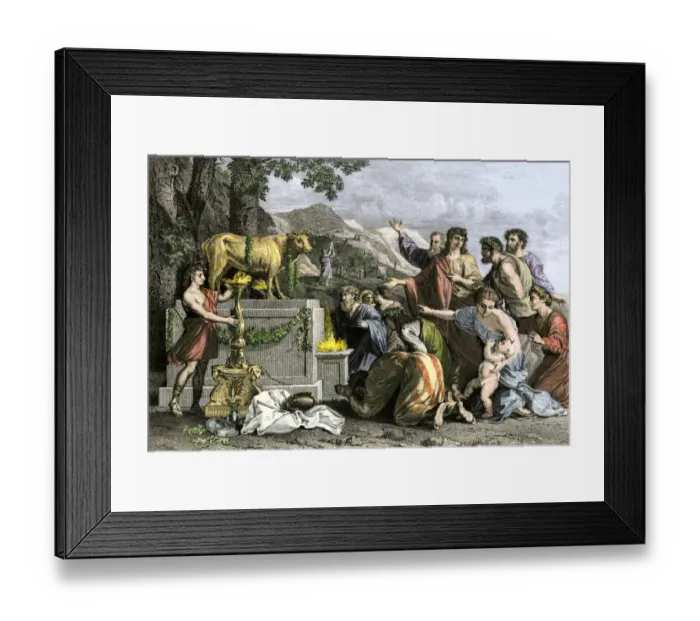 Framed Print : Ancient Hebrews worshipping a calf of molten gold after escaping Egypt Framed Print : Ancient Hebrews worshipping a calf of molten gold after escaping Egypt