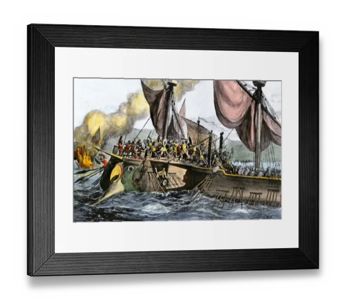 Framed Print : Roman defeat of the Carthaginians at Mylae, 260 BC Framed Print : Roman defeat of the Carthaginians at Mylae, 260 BC