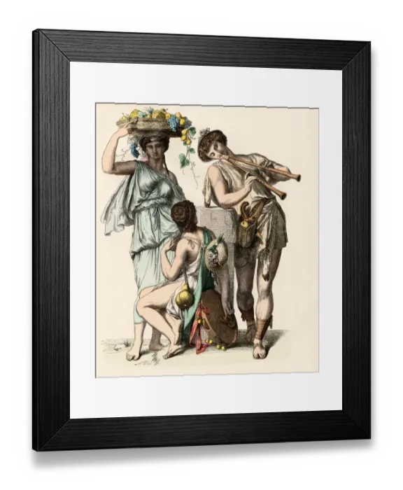 Framed Print : Priest of Bacchus playing for young ladies Framed Print : Priest of Bacchus playing for young ladies