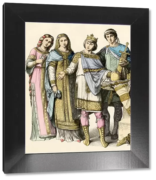 Charlemagne and Queen Hildegard with their court