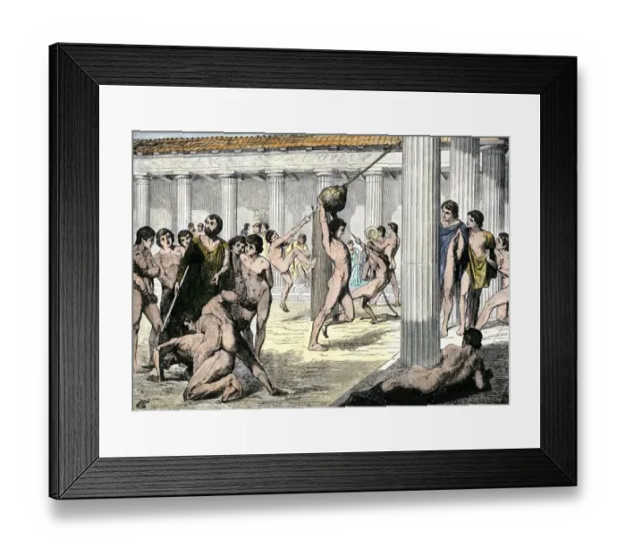 Framed Print : Boys of ancient Sparta instructed in athletics