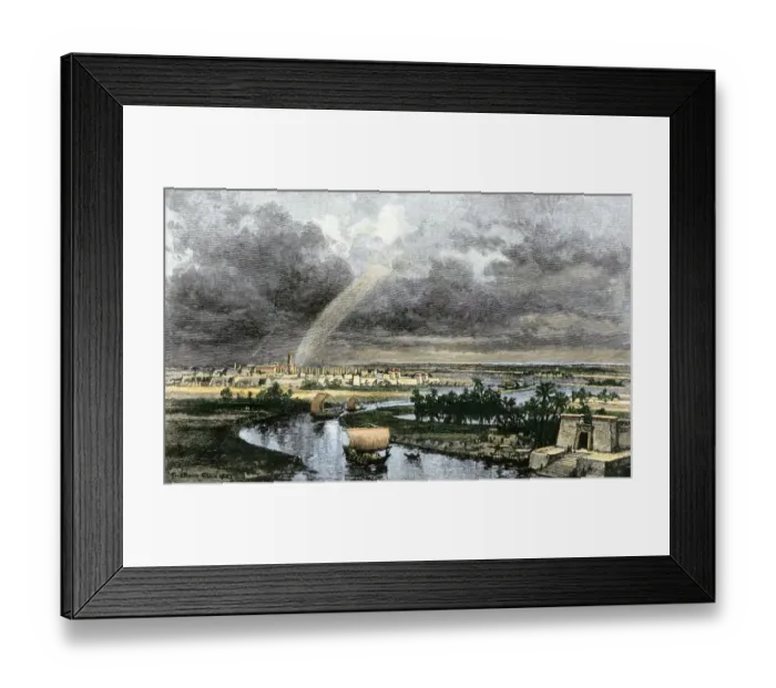 Framed Print : Nile River sailboats approaching Tanis, ancient Egypt Framed Print : Nile River sailboats approaching Tanis, ancient Egypt