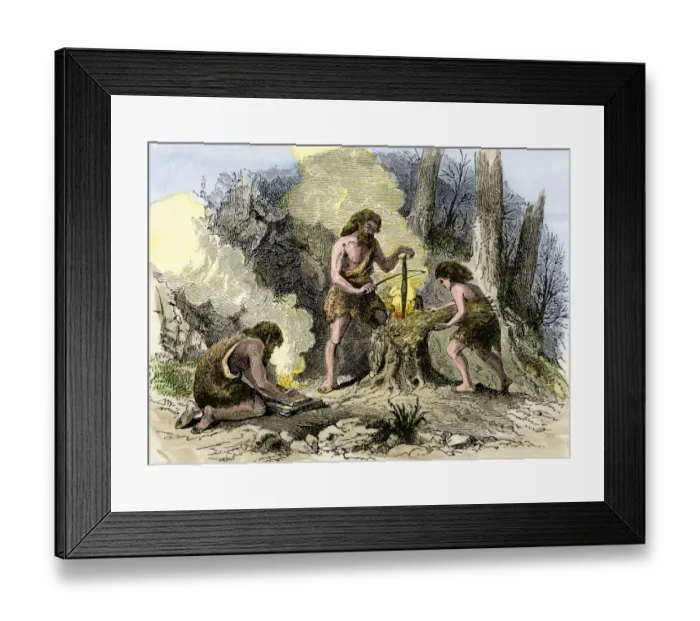 Framed Print : Prehistoric use of friction to make fire Framed Print : Prehistoric use of friction to make fire
