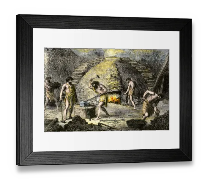 Framed Print : Early iron workers, replacing Stone Age technology