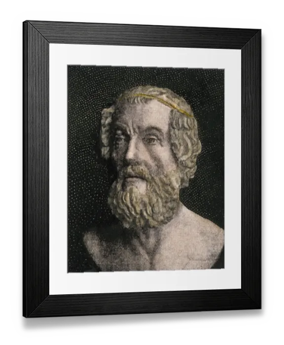 Framed Print : Homer, the Greek poet. Hand-colored 19th-century halftone reproduction of a statue Framed Print : Homer, the Greek poet. Hand-colored 19th-century halftone reproduction of a statue