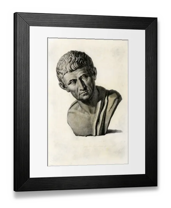 Framed Print : Bust of Aristotle Hand-colored 19th-century woodcut reproduction of a statue