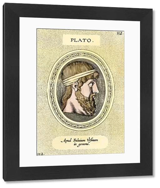 Plato. Portrait of Plato.. Hand-colored engraving from the 17th century