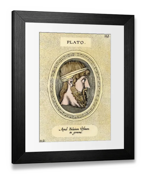 Framed Print : Plato. Portrait of Plato.. Hand-colored engraving from the 17th century Framed Print : Plato. Portrait of Plato.. Hand-colored engraving from the 17th century