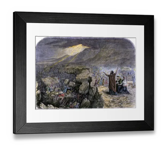 Framed Print : Earthquake swallowing the wicked Hebrew people who have not heeded Moses