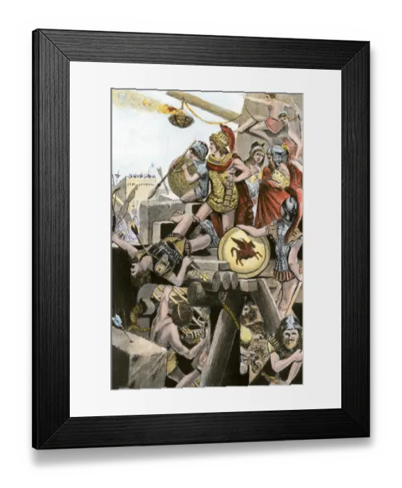 Framed Print : Alexander the Great leading the Greek army building a causeway during the siege