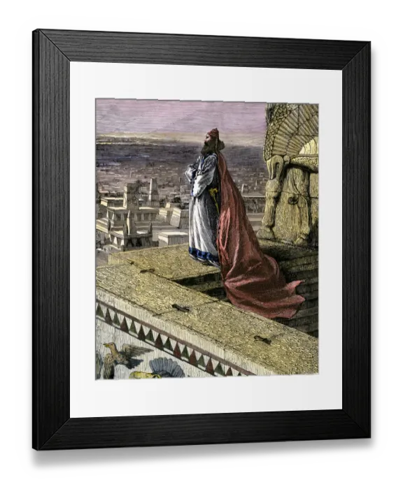 Framed Print : King Nebuchadnezzar II overlooking the city of Babylon