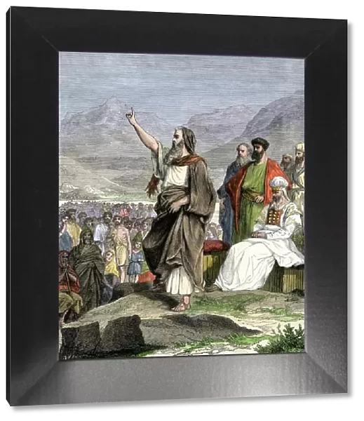Moses reciting the Ten Commandments