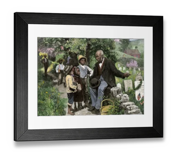 Framed Print : African-American veteran giving children a history lesson on Decoration Day Framed Print : African-American veteran giving children a history lesson on Decoration Day