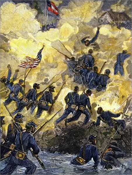 Black regiment assaulting Battery Wagner during the US Civil War