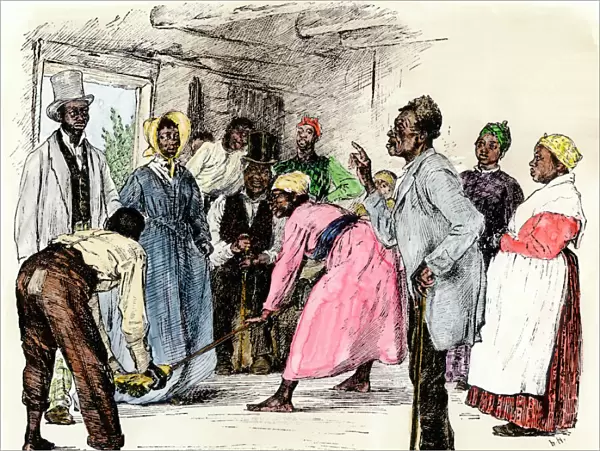 Slave couple marrying by jumping over a broom