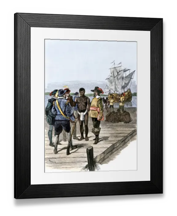 Framed Print : Africans brought to Jamestown as slaves, 1600s Framed Print : Africans brought to Jamestown as slaves, 1600s