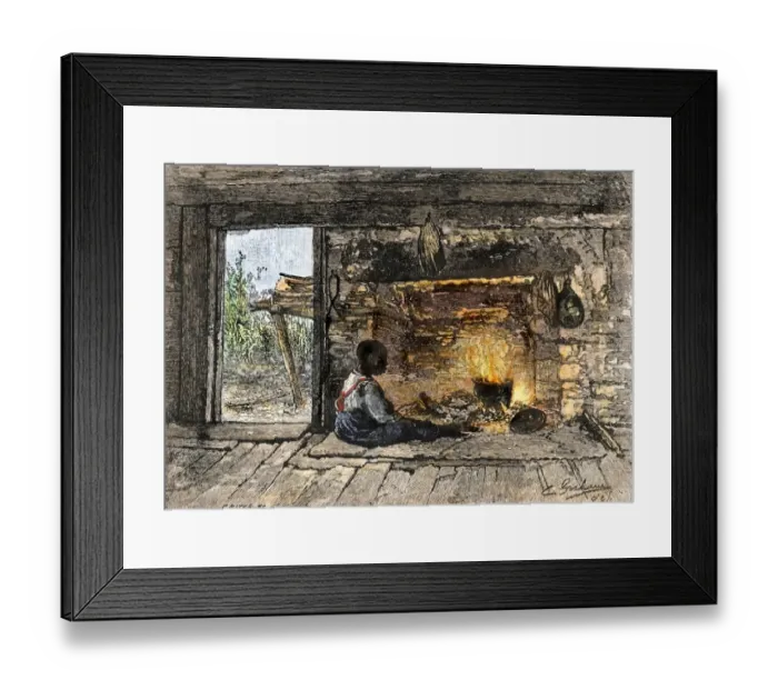 Framed Print : Boy keeping warm in a slave cabin Framed Print : Boy keeping warm in a slave cabin