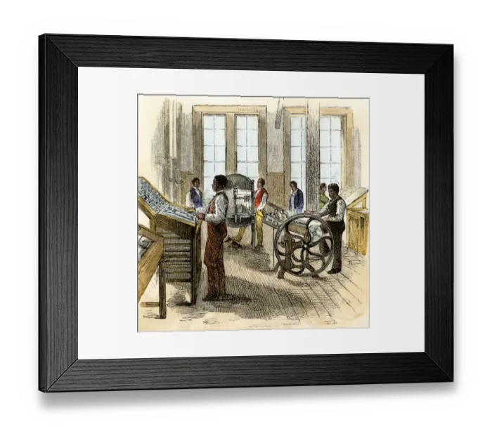 Framed Print : Freedmen in printing class at Hampton Institute, Virginia, 1870s Framed Print : Freedmen in printing class at Hampton Institute, Virginia, 1870s