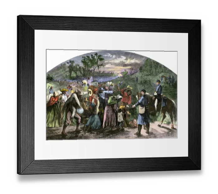 Framed Print : Emancipated slaves fleeing to Union-held soil, 1863 Framed Print : Emancipated slaves fleeing to Union-held soil, 1863