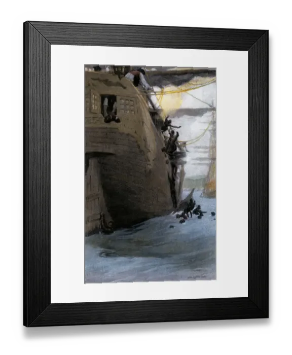Framed Print : Africans jumping from a slave ship, 1700s Framed Print : Africans jumping from a slave ship, 1700s