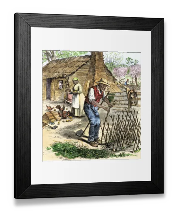 Framed Print : Former slave couple in spring outside their cabin in Virginia after the Civil Framed Print : Former slave couple in spring outside their cabin in Virginia after the Civil