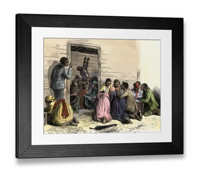 Framed Print : African-American prayer meeting in a cabin Framed Print : African-American prayer meeting in a cabin