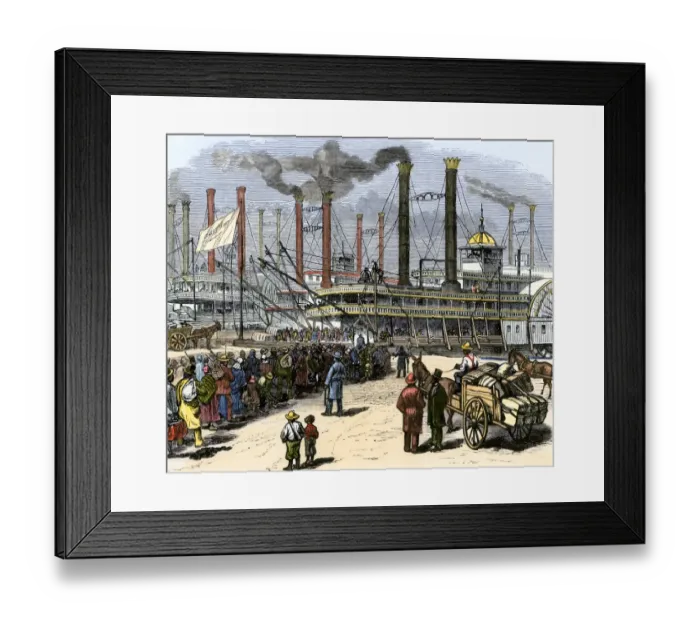 Framed Print : Freed African-Americans embarking for the North on riverboats after the Civil Framed Print : Freed African-Americans embarking for the North on riverboats after the Civil