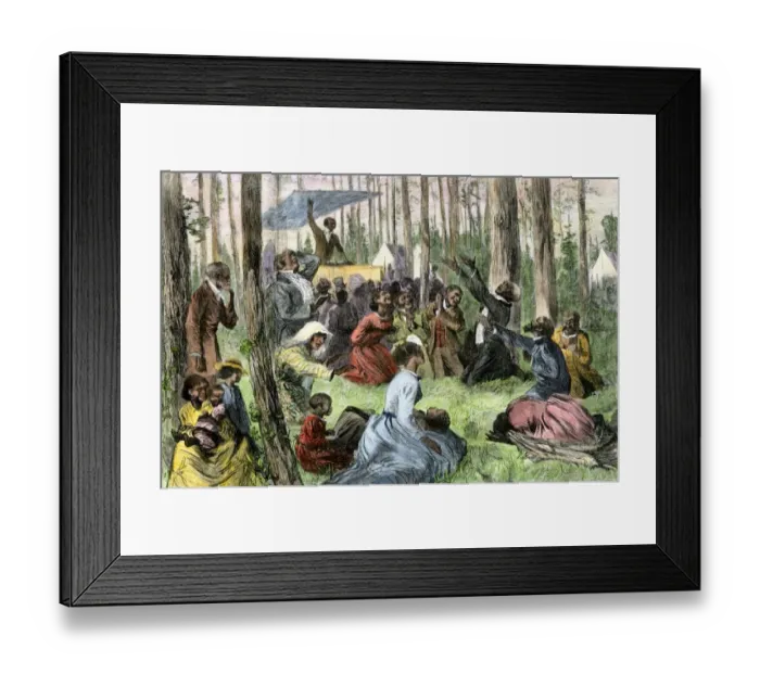 Framed Print : African-American outdoor prayer meeting in the South Framed Print : African-American outdoor prayer meeting in the South
