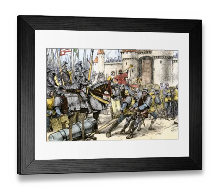 Framed Print : English army of Edward III attacking Calais during the Hundred Years War wiith Framed Print : English army of Edward III attacking Calais during the Hundred Years War wiith