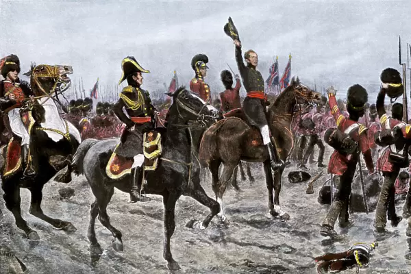 British army advancing at the Battle of Waterloo, 1815