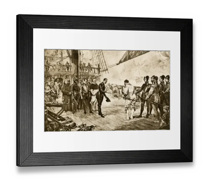 Framed Print : Spanish Armadas admiral surrenders his sword to Francis Drake Framed Print : Spanish Armadas admiral surrenders his sword to Francis Drake