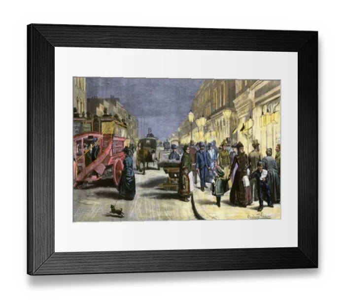 Framed Print : London street scene at night with electric lighting Framed Print : London street scene at night with electric lighting